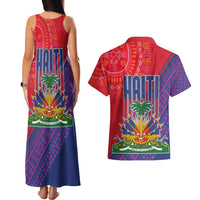 Haiti National Emblem Couples Matching Tank Maxi Dress and Hawaiian Shirt Dashiki and Polynesian Pattern