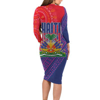 Haiti National Emblem Family Matching Long Sleeve Bodycon Dress and Hawaiian Shirt Dashiki and Polynesian Pattern