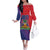 Haiti National Emblem Family Matching Off The Shoulder Long Sleeve Dress and Hawaiian Shirt Dashiki and Polynesian Pattern