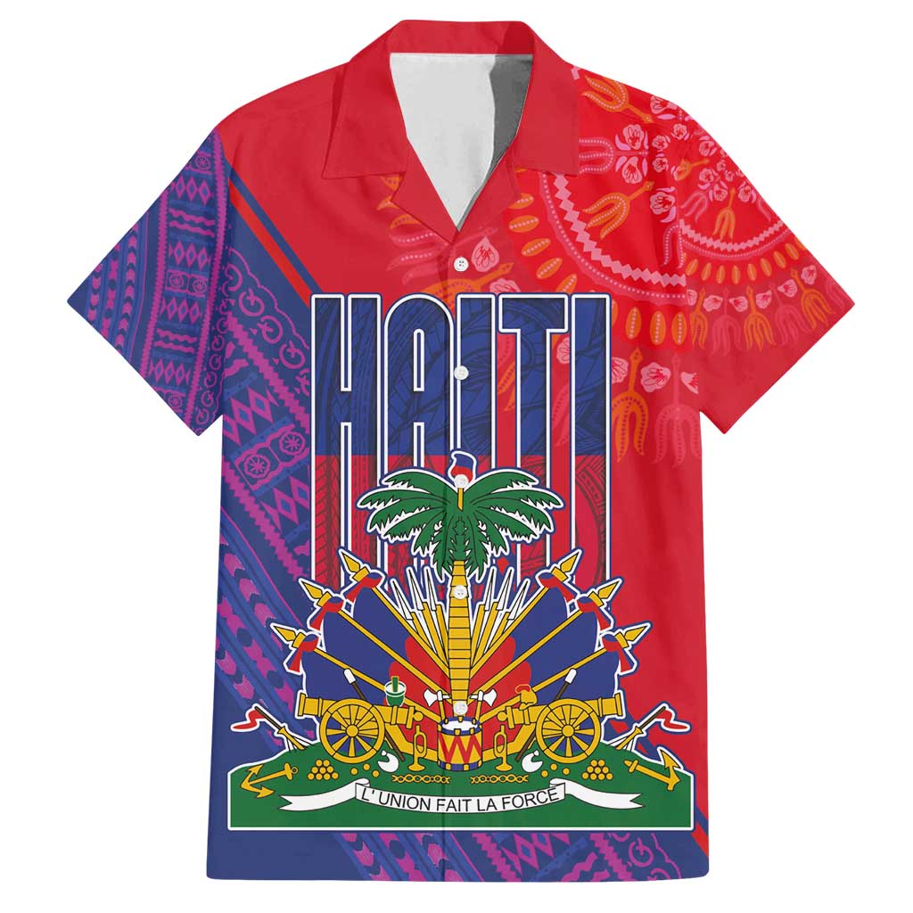 Haiti National Emblem Family Matching Off Shoulder Maxi Dress and Hawaiian Shirt Dashiki and Polynesian Pattern