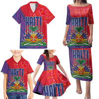 Haiti National Emblem Family Matching Puletasi and Hawaiian Shirt Dashiki and Polynesian Pattern