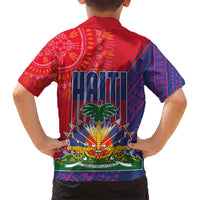 Haiti National Emblem Family Matching Short Sleeve Bodycon Dress and Hawaiian Shirt Dashiki and Polynesian Pattern