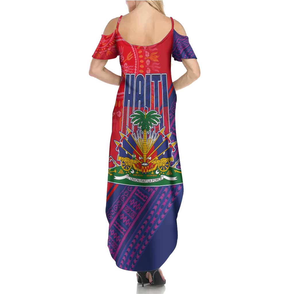 Haiti National Emblem Family Matching Summer Maxi Dress and Hawaiian Shirt Dashiki and Polynesian Pattern