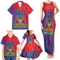 Haiti National Emblem Family Matching Tank Maxi Dress and Hawaiian Shirt Dashiki and Polynesian Pattern