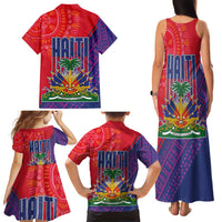 Haiti National Emblem Family Matching Tank Maxi Dress and Hawaiian Shirt Dashiki and Polynesian Pattern