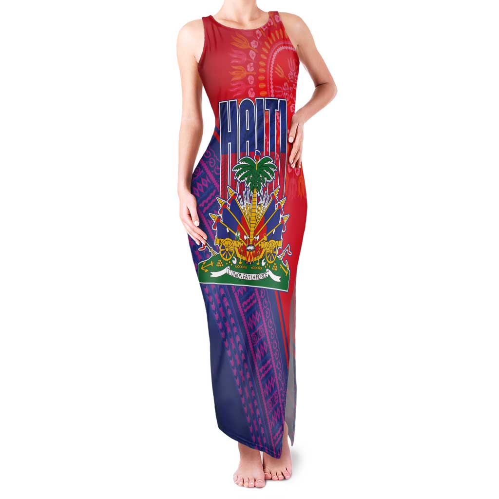 Haiti National Emblem Family Matching Tank Maxi Dress and Hawaiian Shirt Dashiki and Polynesian Pattern