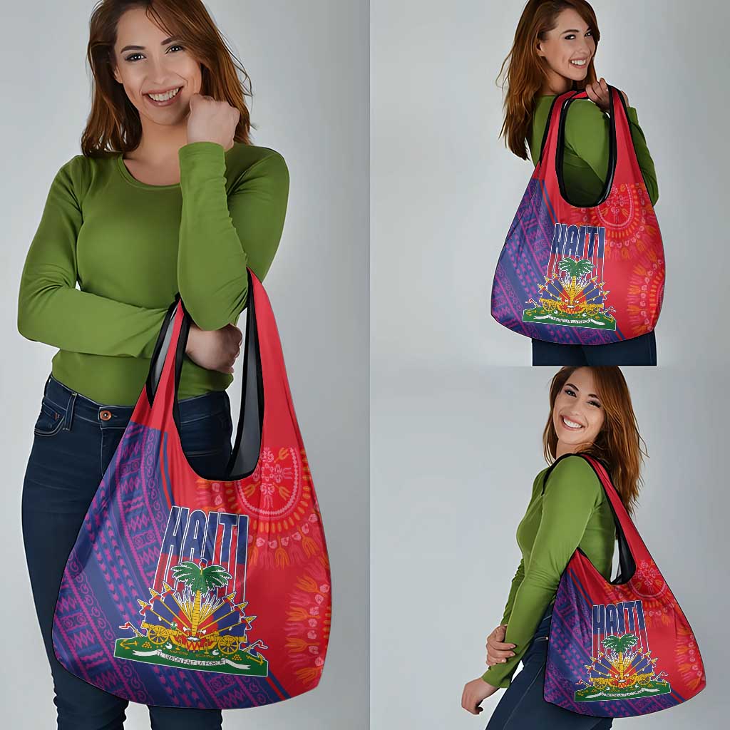 Haiti National Emblem Grocery Bag Dashiki and Polynesian Pattern