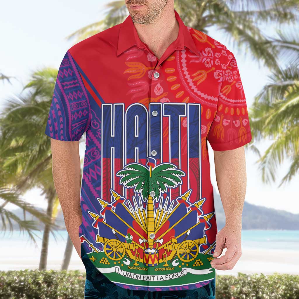 Haiti National Emblem Hawaiian Shirt Dashiki and Polynesian Pattern