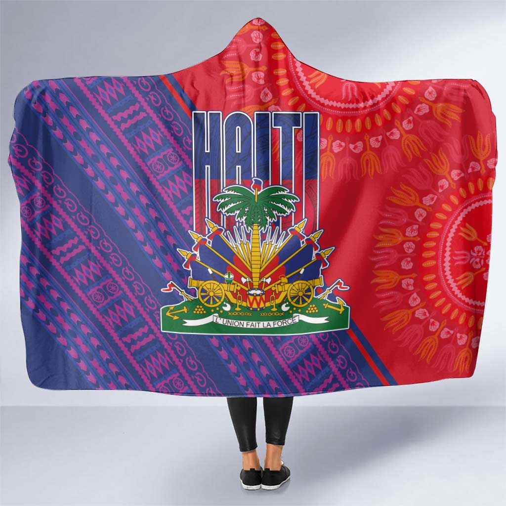 Haiti National Emblem Hooded Blanket Dashiki and Polynesian Pattern