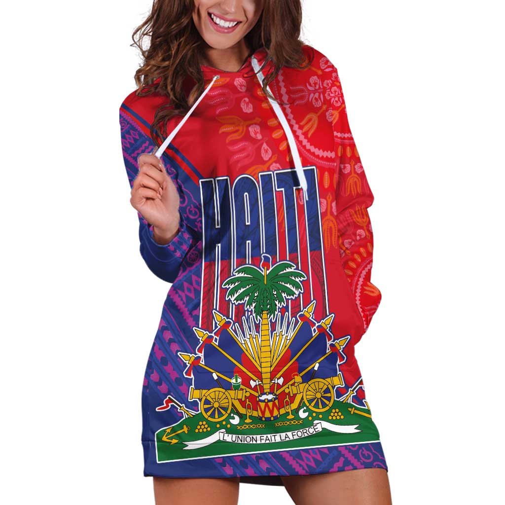 Haiti National Emblem Hoodie Dress Dashiki and Polynesian Pattern
