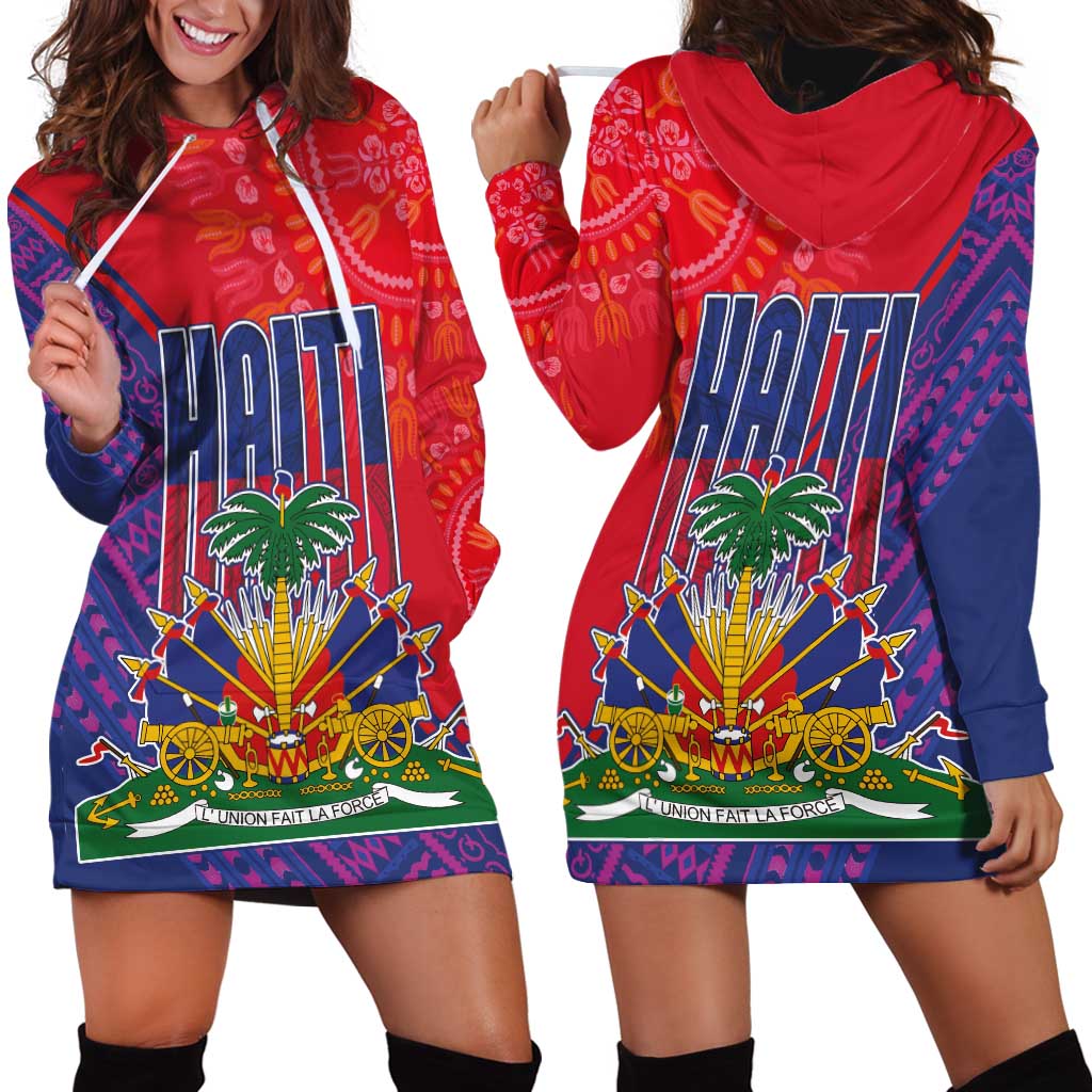 Haiti National Emblem Hoodie Dress Dashiki and Polynesian Pattern
