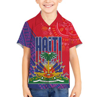 Haiti National Emblem Kid Hawaiian Shirt Dashiki and Polynesian Pattern