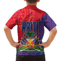 Haiti National Emblem Kid Hawaiian Shirt Dashiki and Polynesian Pattern