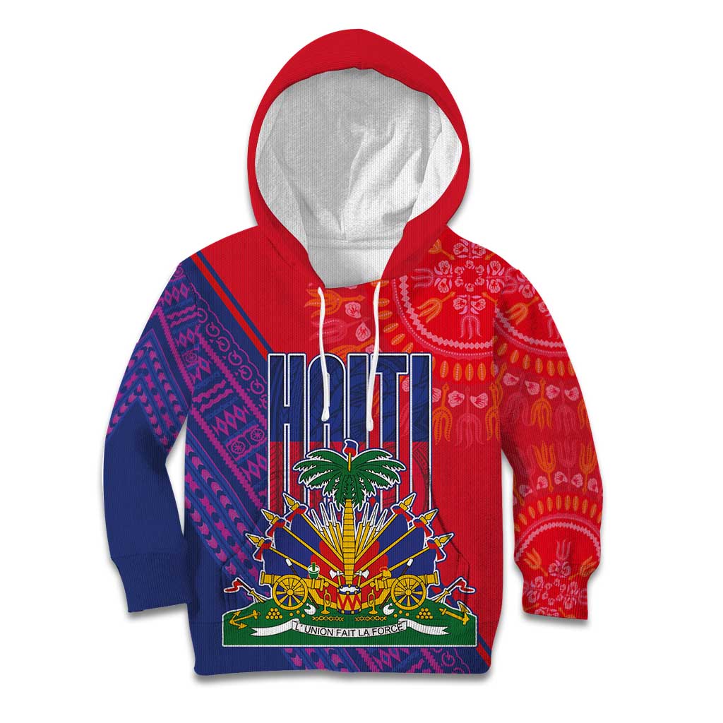 Haiti National Emblem Kid Hoodie Dashiki and Polynesian Pattern