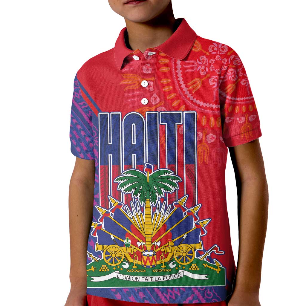Haiti National Emblem Kid Polo Shirt Dashiki and Polynesian Pattern