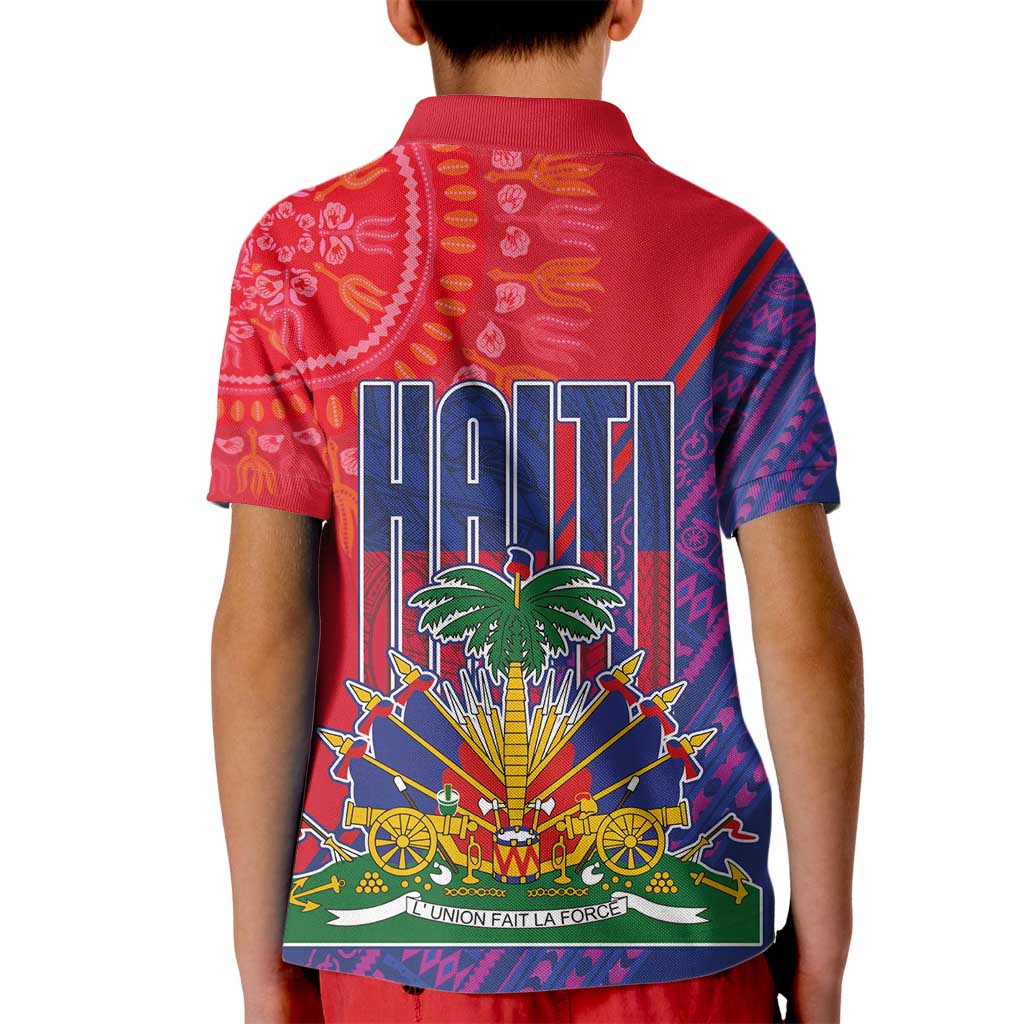Haiti National Emblem Kid Polo Shirt Dashiki and Polynesian Pattern