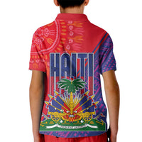 Haiti National Emblem Kid Polo Shirt Dashiki and Polynesian Pattern