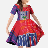Haiti National Emblem Kid Short Sleeve Dress Dashiki and Polynesian Pattern