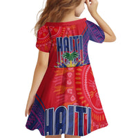 Haiti National Emblem Kid Short Sleeve Dress Dashiki and Polynesian Pattern