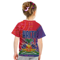 Haiti National Emblem Kid T Shirt Dashiki and Polynesian Pattern