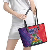 Haiti National Emblem Leather Tote Bag Dashiki and Polynesian Pattern