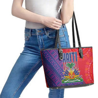 Haiti National Emblem Leather Tote Bag Dashiki and Polynesian Pattern