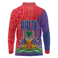 Haiti National Emblem Long Sleeve Polo Shirt Dashiki and Polynesian Pattern