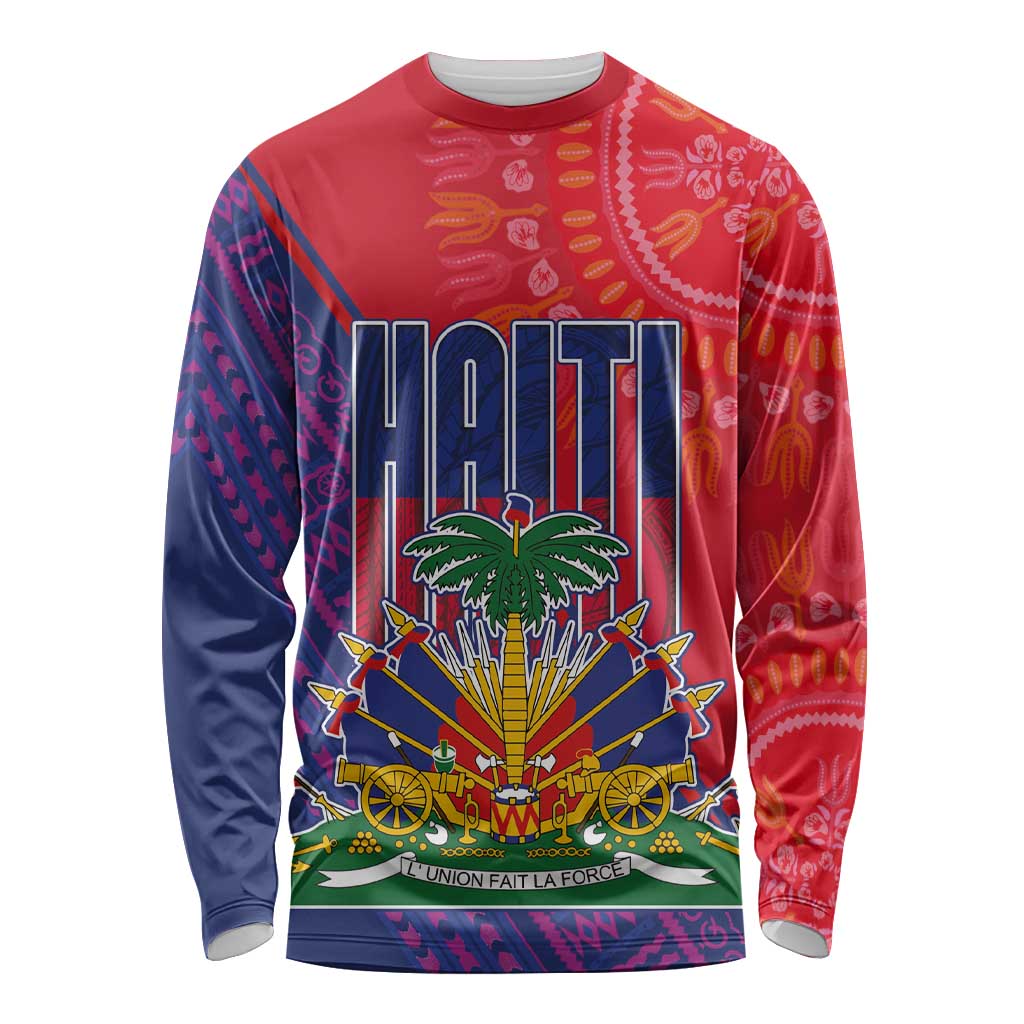 Haiti National Emblem Long Sleeve Shirt Dashiki and Polynesian Pattern