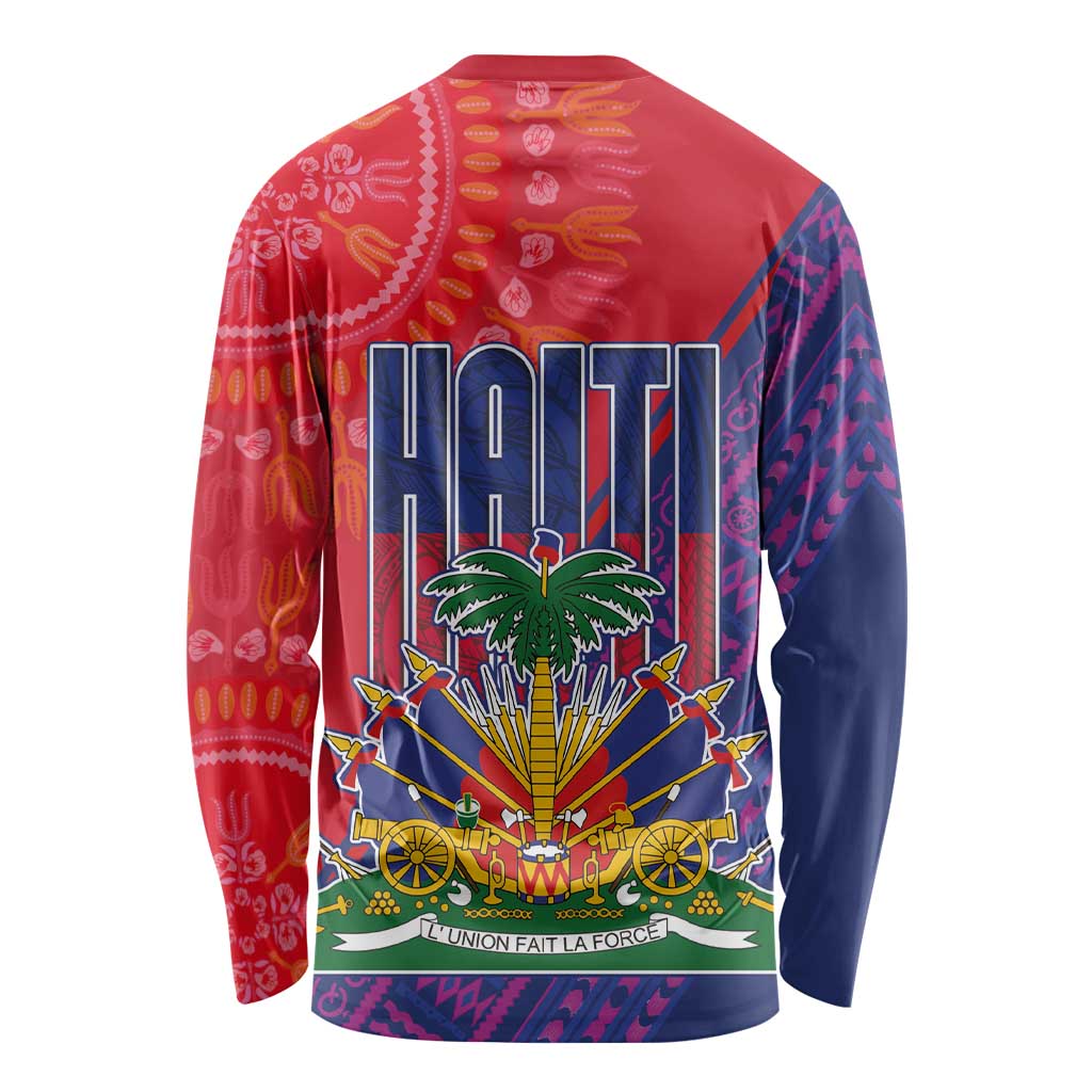 Haiti National Emblem Long Sleeve Shirt Dashiki and Polynesian Pattern