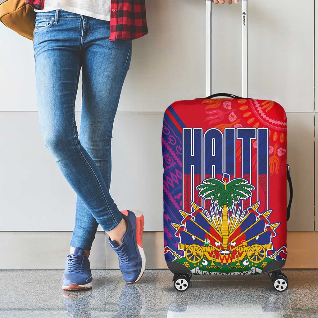 Haiti National Emblem Luggage Cover Dashiki and Polynesian Pattern