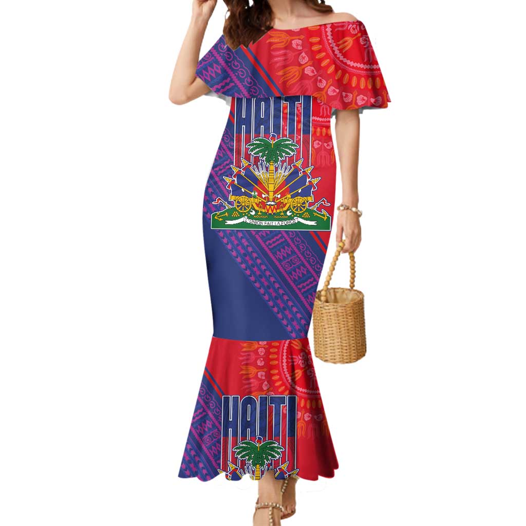 Haiti National Emblem Mermaid Dress Dashiki and Polynesian Pattern