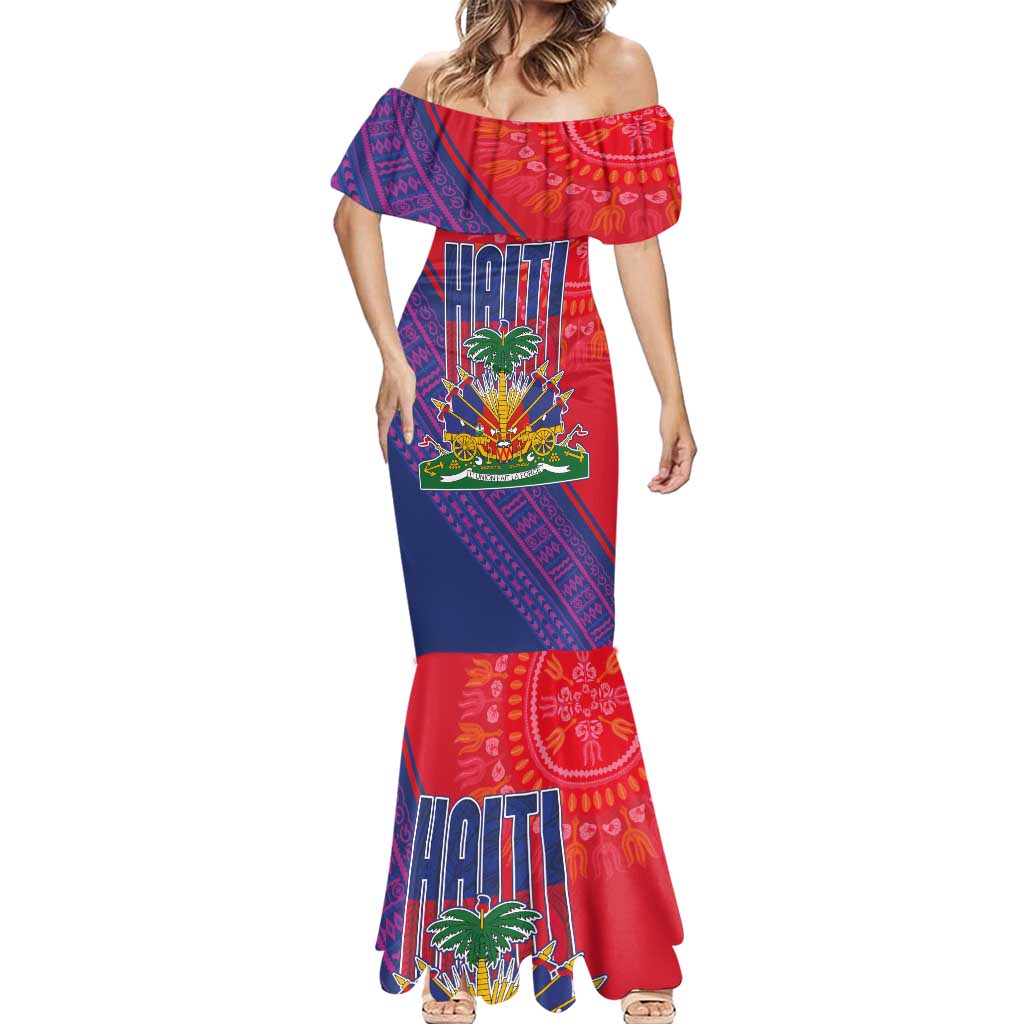 Haiti National Emblem Mermaid Dress Dashiki and Polynesian Pattern