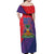 Haiti National Emblem Off Shoulder Maxi Dress Dashiki and Polynesian Pattern
