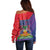 Haiti National Emblem Off Shoulder Sweater Dashiki and Polynesian Pattern