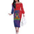 Haiti National Emblem Off The Shoulder Long Sleeve Dress Dashiki and Polynesian Pattern