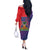 Haiti National Emblem Off The Shoulder Long Sleeve Dress Dashiki and Polynesian Pattern