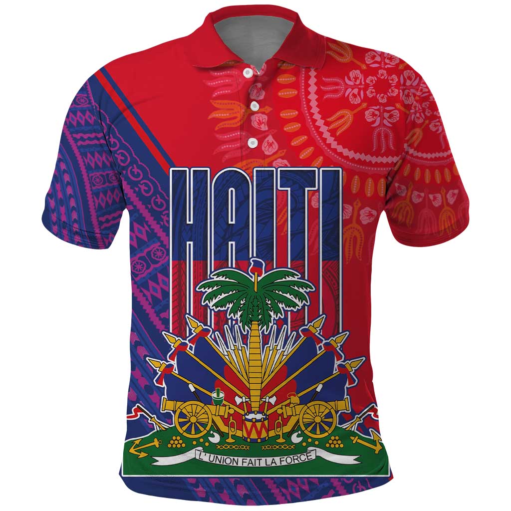 Haiti National Emblem Polo Shirt Dashiki and Polynesian Pattern