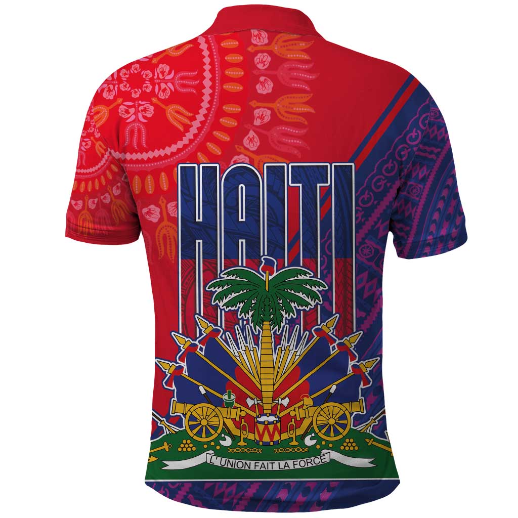Haiti National Emblem Polo Shirt Dashiki and Polynesian Pattern