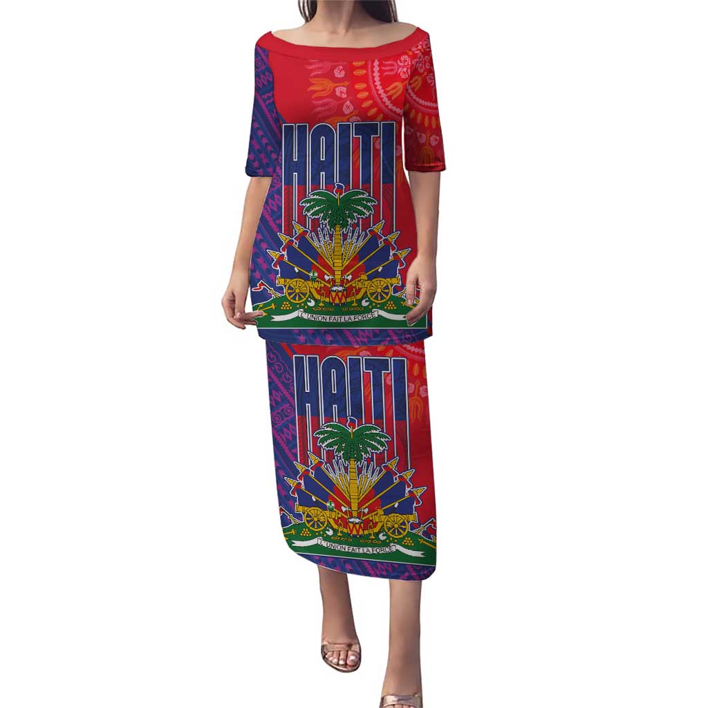 Haiti National Emblem Puletasi Dashiki and Polynesian Pattern