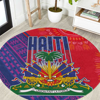 Haiti National Emblem Round Carpet Dashiki and Polynesian Pattern