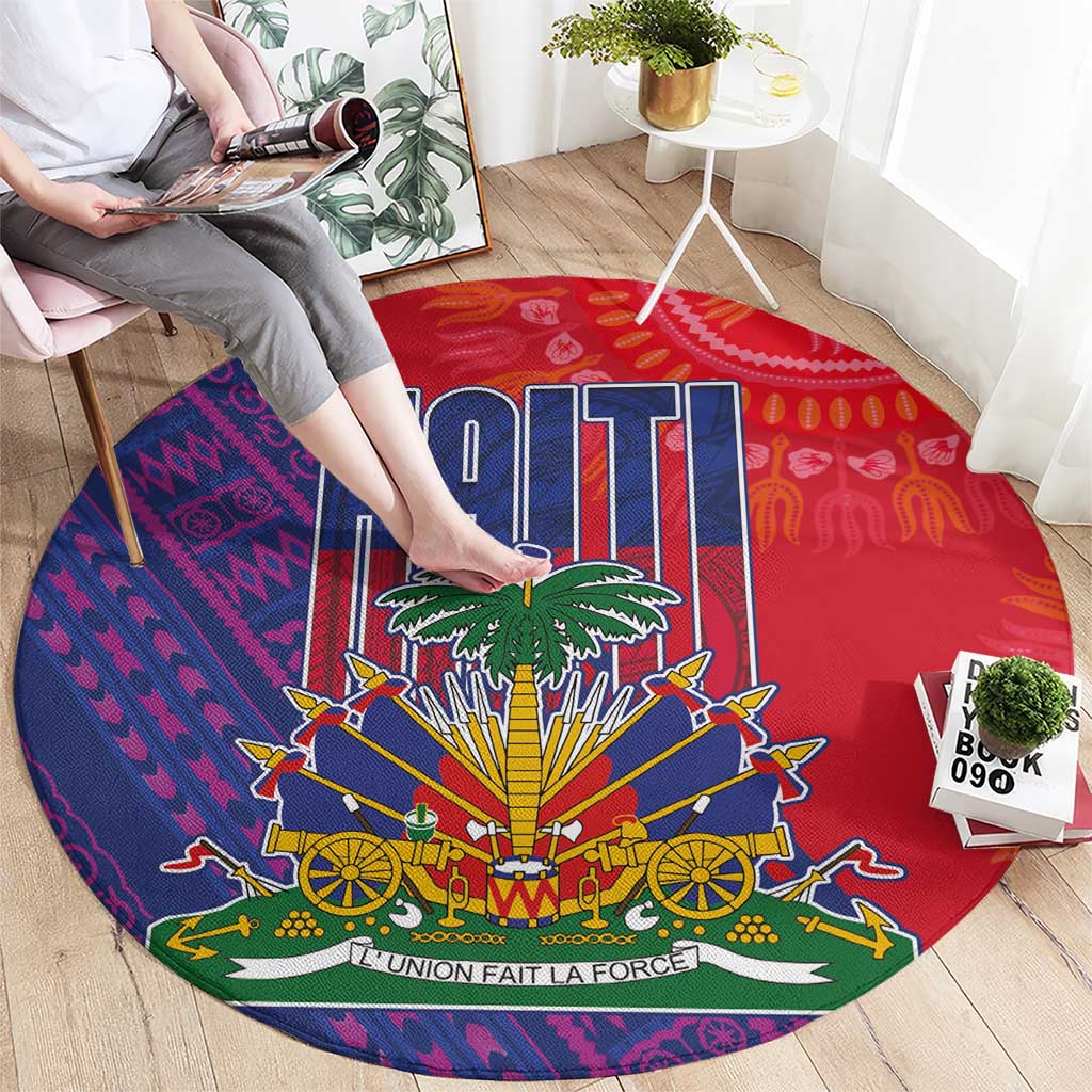 Haiti National Emblem Round Carpet Dashiki and Polynesian Pattern