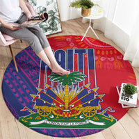 Haiti National Emblem Round Carpet Dashiki and Polynesian Pattern