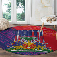 Haiti National Emblem Round Carpet Dashiki and Polynesian Pattern