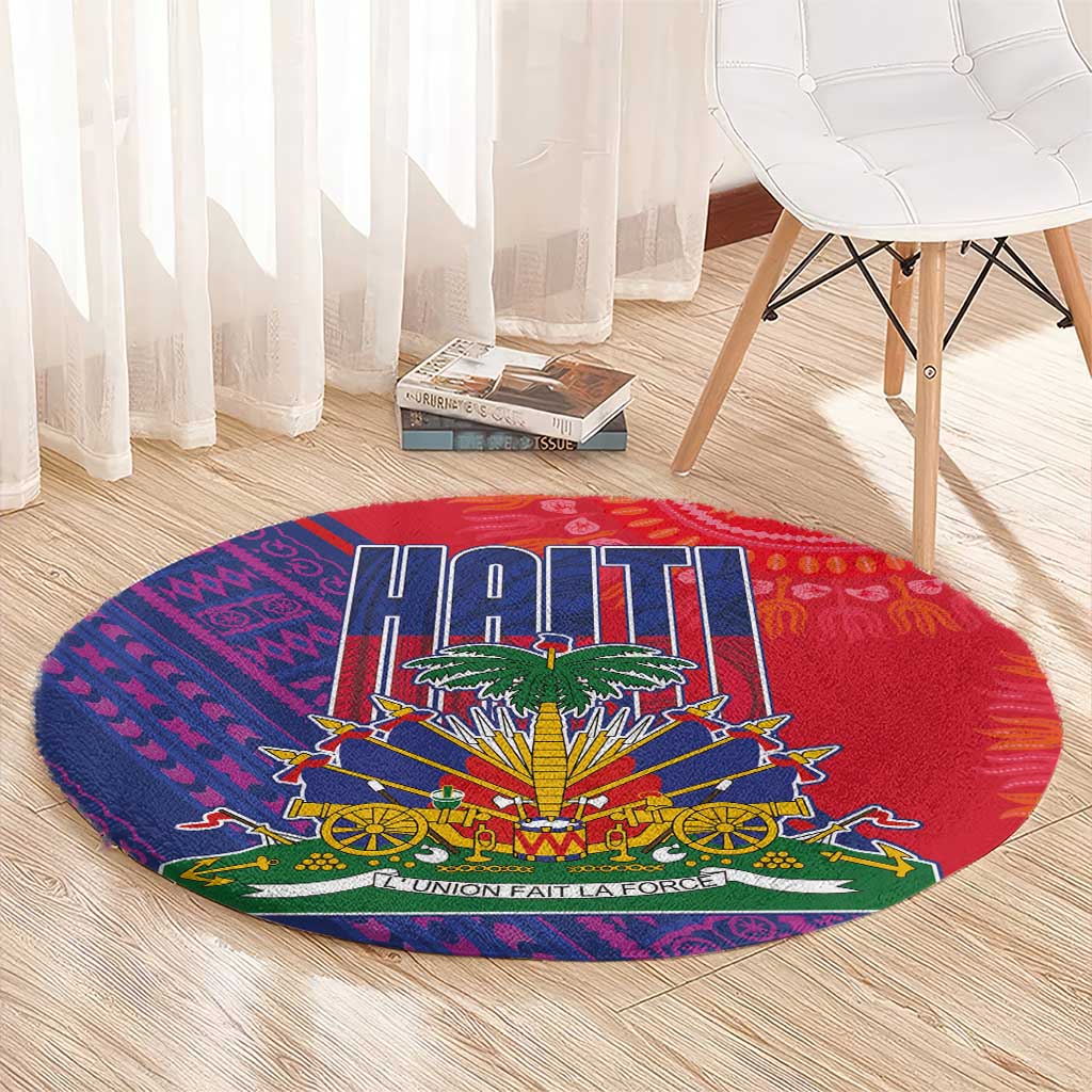 Haiti National Emblem Round Carpet Dashiki and Polynesian Pattern