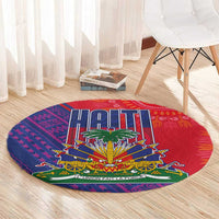 Haiti National Emblem Round Carpet Dashiki and Polynesian Pattern