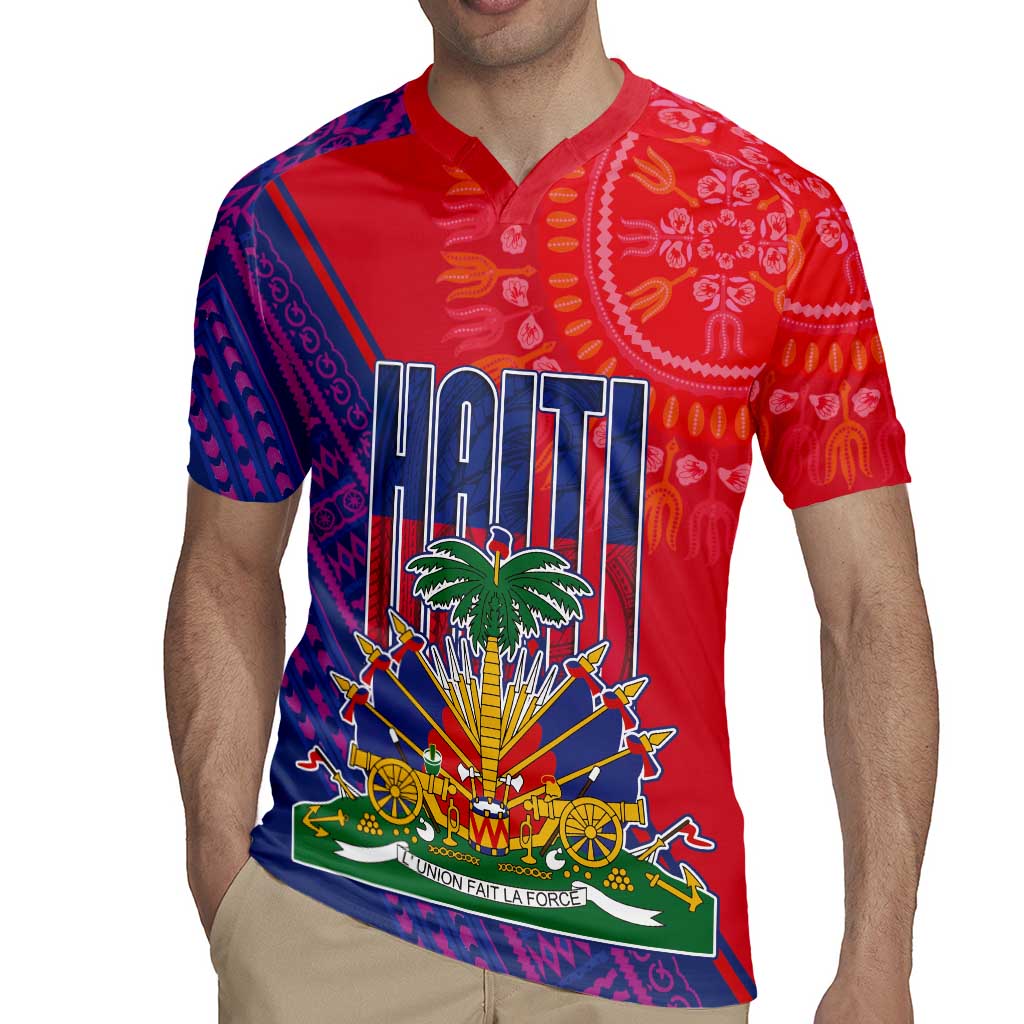 Haiti National Emblem Rugby Jersey Dashiki and Polynesian Pattern
