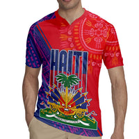 Haiti National Emblem Rugby Jersey Dashiki and Polynesian Pattern