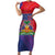Haiti National Emblem Short Sleeve Bodycon Dress Dashiki and Polynesian Pattern