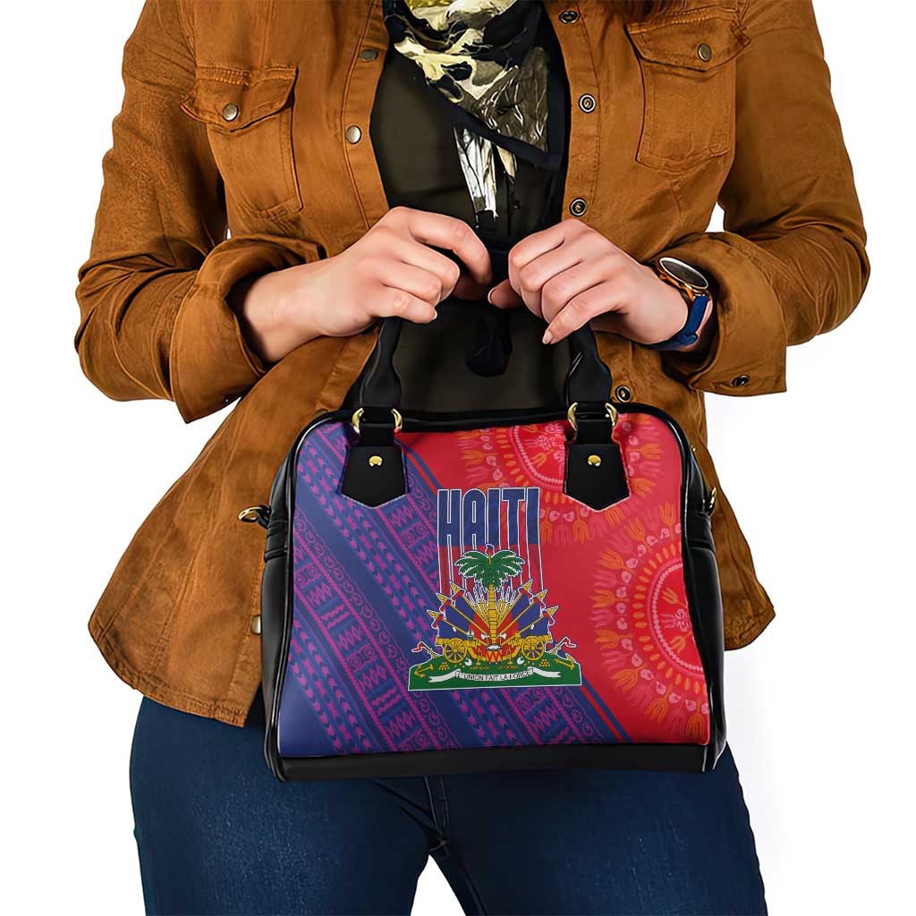 Haiti National Emblem Shoulder Handbag Dashiki and Polynesian Pattern