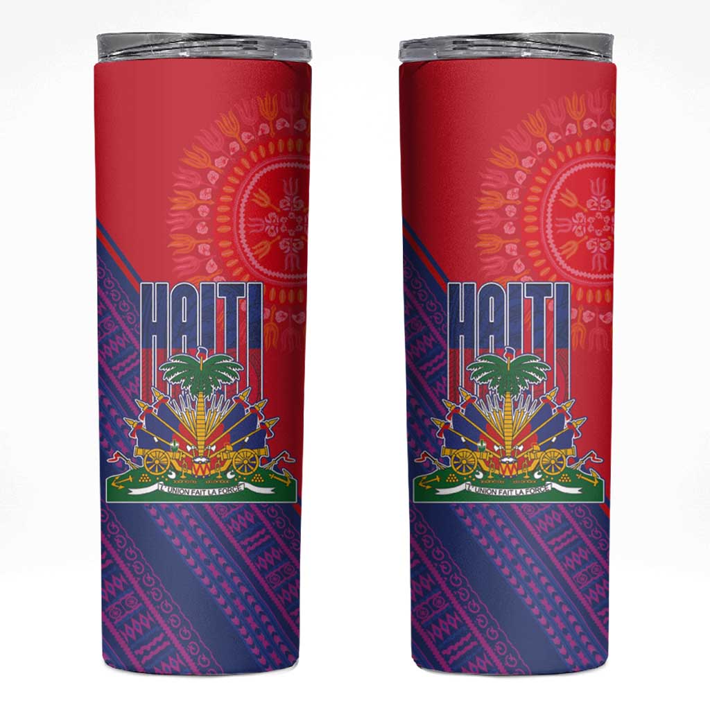 Haiti National Emblem Skinny Tumbler Dashiki and Polynesian Pattern